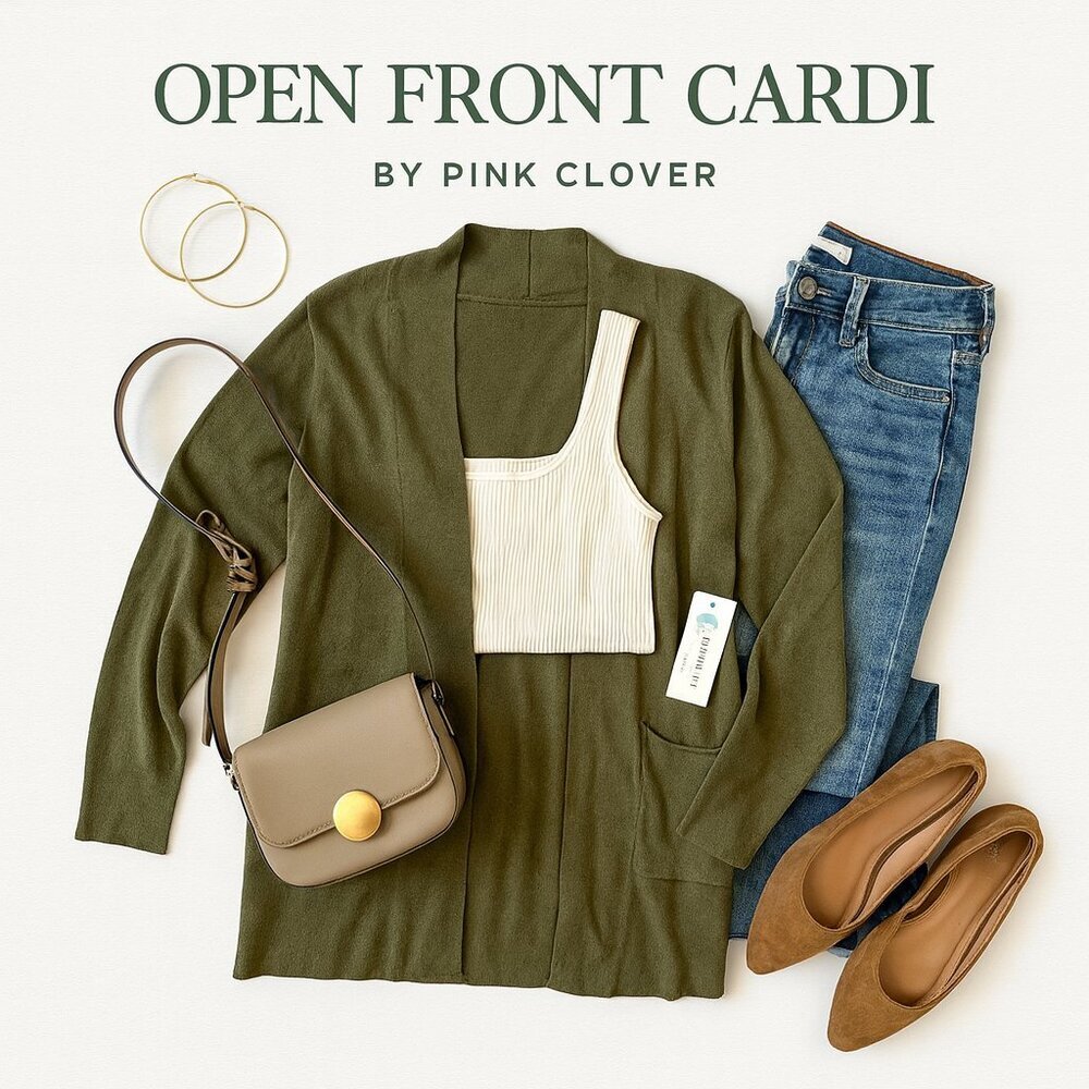 Pink Clover Stitch Fix Open Front Olive Cardigan Sweater Small NWT Lightweight